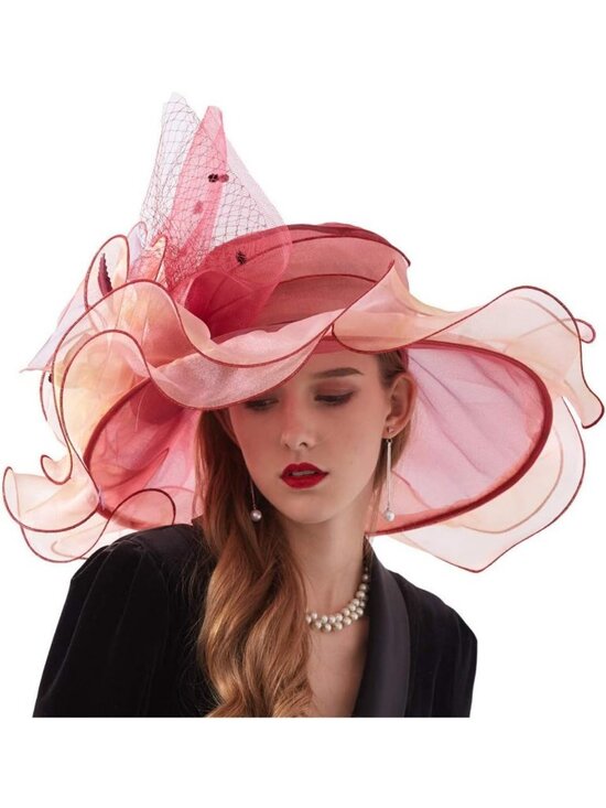 Elegant Wide Brim Organza Church Hat for Weddings & Tea Parties with Detachable main image 5